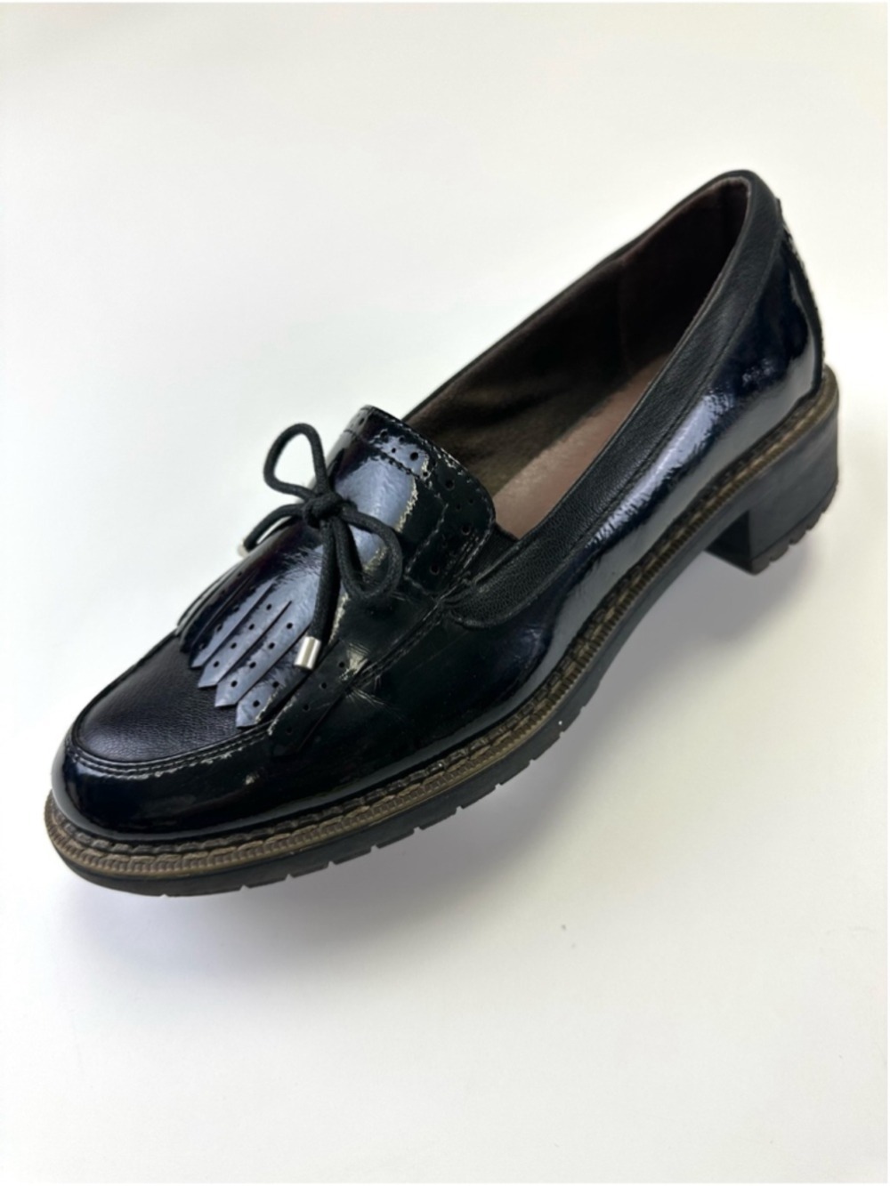 Black Patent Leather Loafers Size 39 Emelie Strandberg Kiltie Bow Comfort Shoes